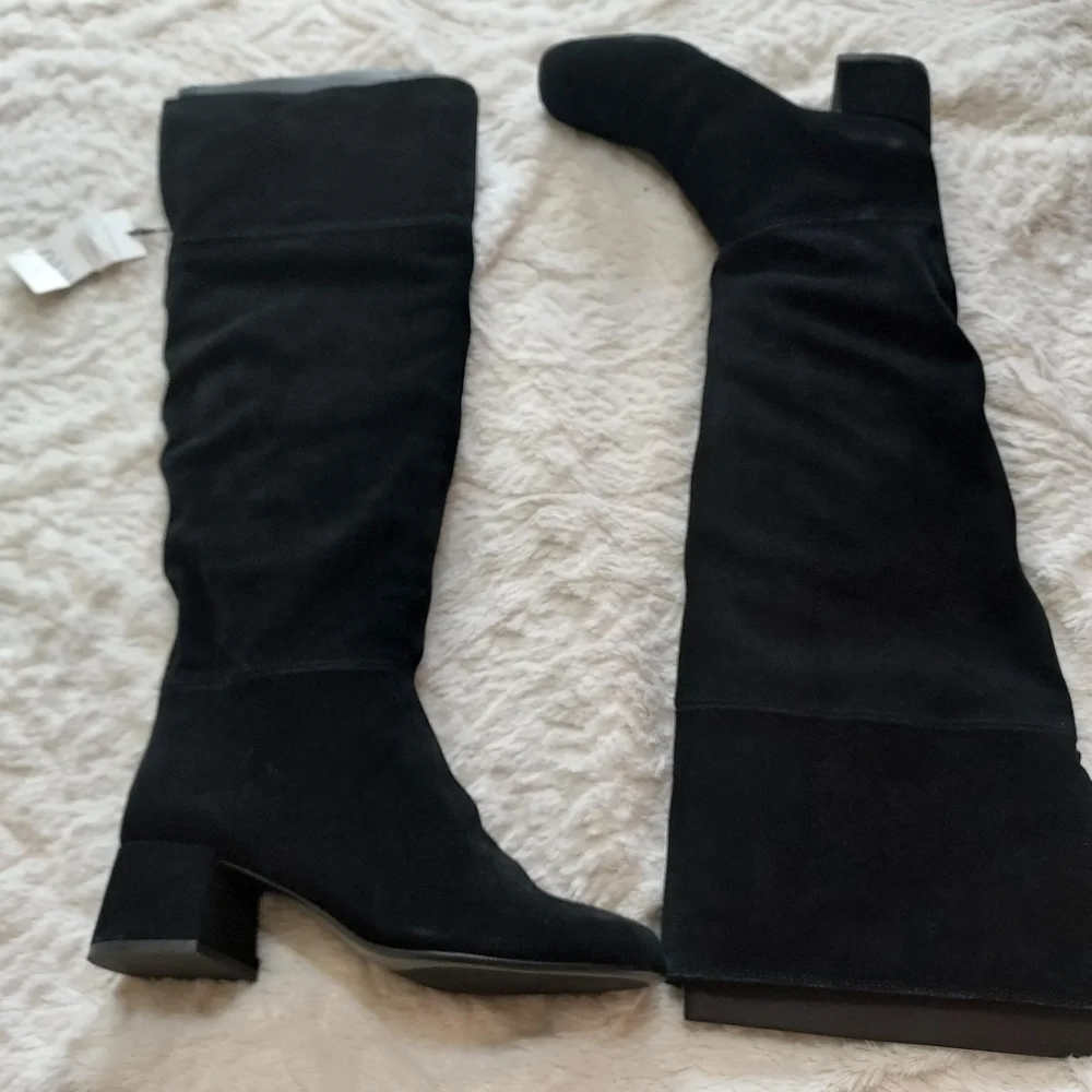 Zara Heeled Leather Suede Knee High Boots Fleece Lining Sz 9/40
